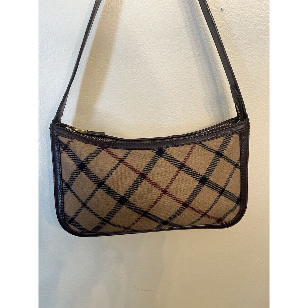 Vintage Brooks Brothers Beige Plaid Italian Leather Baguette Shoulder Bag - Picture 5 of 8